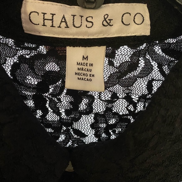 Black Lace Button Down Long Sleeve Top Med - Picture 4 of 5